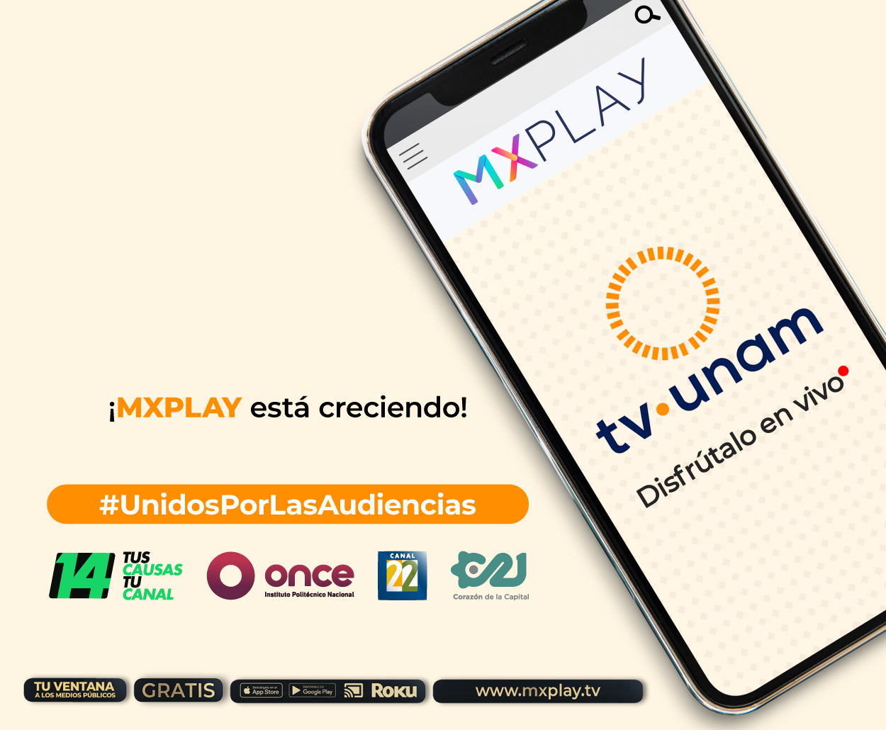 TV UNAM se suma a MXPlay, a partir del sábado 15 de mayo de 2021.