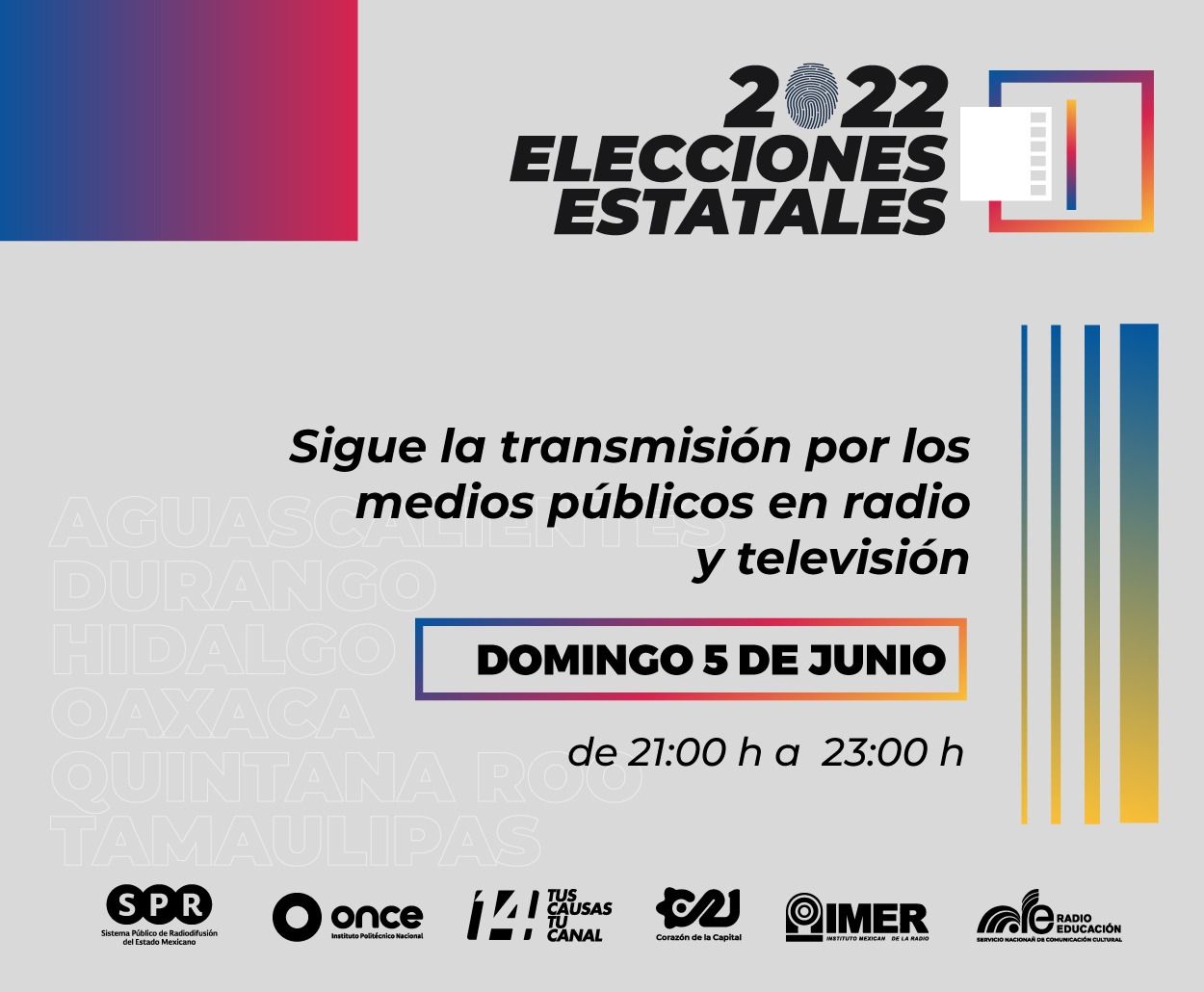 Realizan medios públicos federales y estatales transmisión sobre la jornada de Elecciones Locales 2022