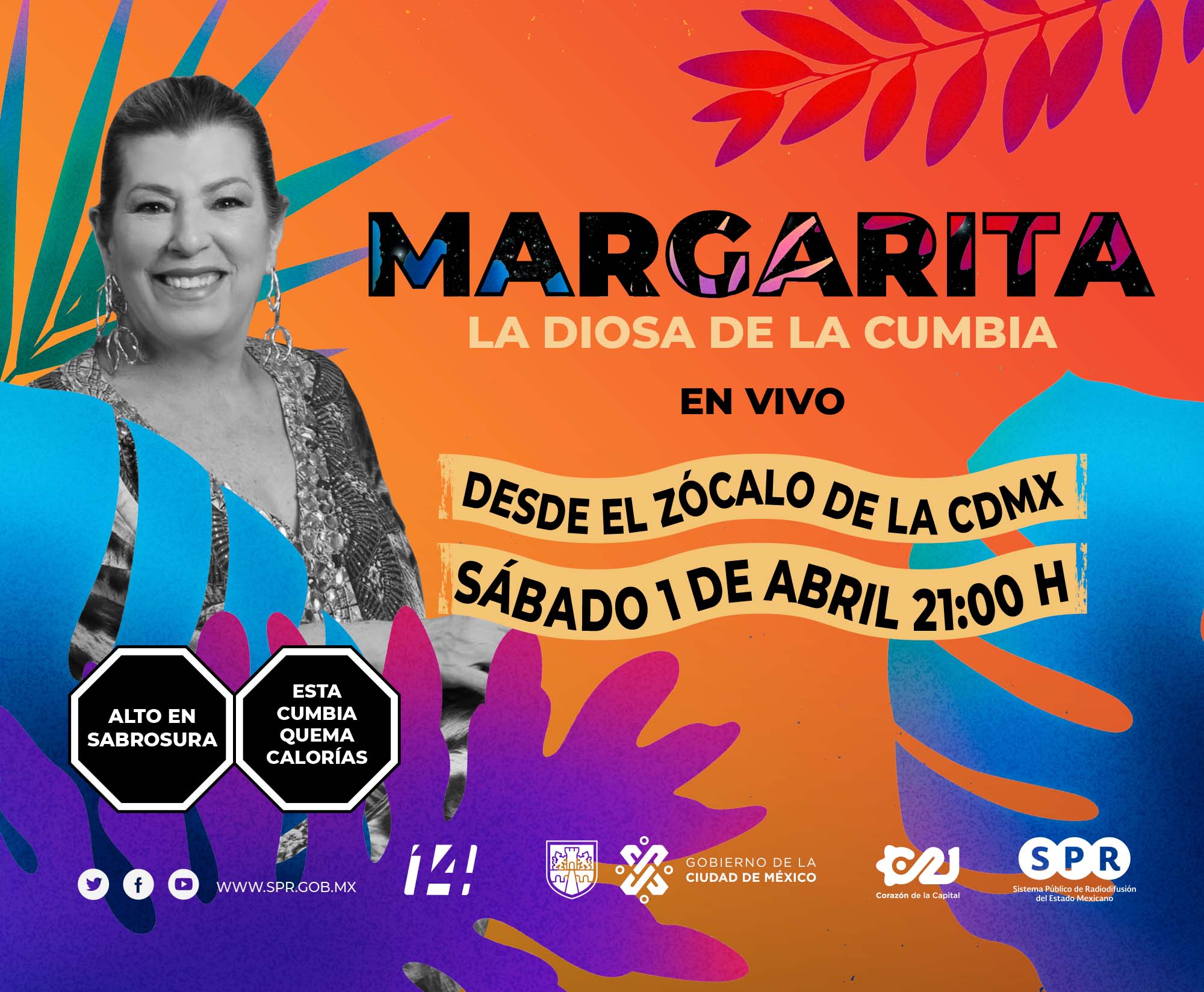 <i>Canal Catorce</i> del SPR, en colaboración con <i>Capital 21</i>, transmitirá en vivo el concierto de Margarita <b>“La Diosa de la Cumbia”</b>, el sábado 1 de abril