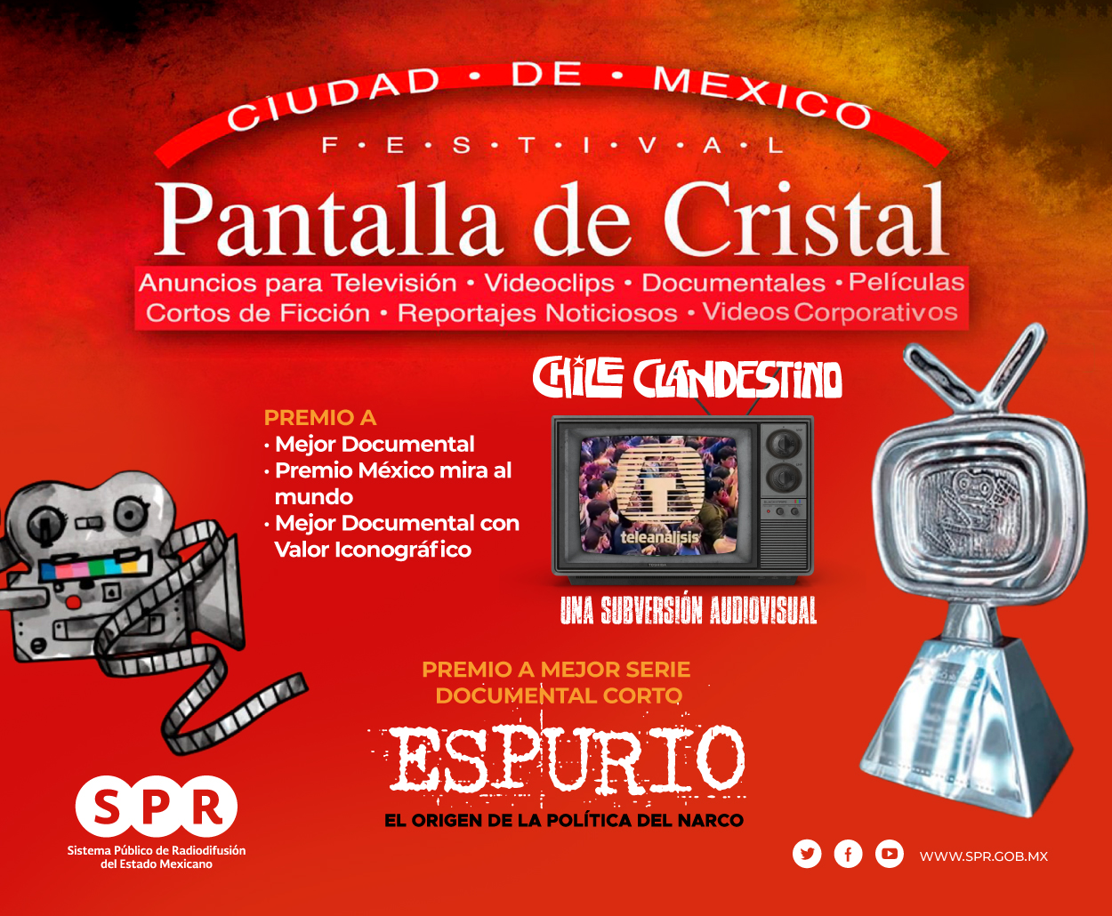 “Chile Clandestino” y “Espurio” de Canal Catorce, ganan tres premios Pantalla de Cristal 2023