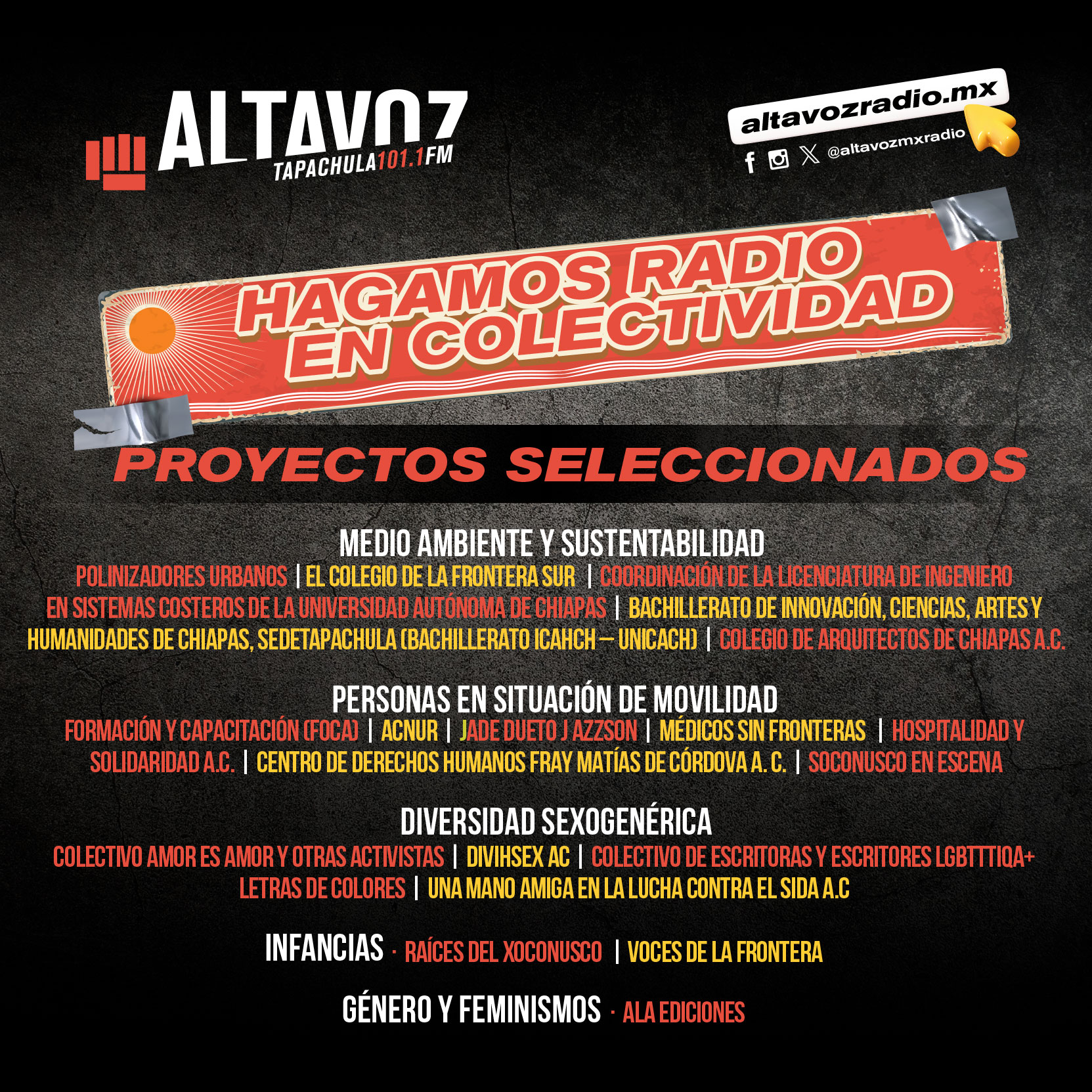43 colectivas y colectivos de las ciudades de Colima y Tapachula producirán contenidos en Altavoz Radio