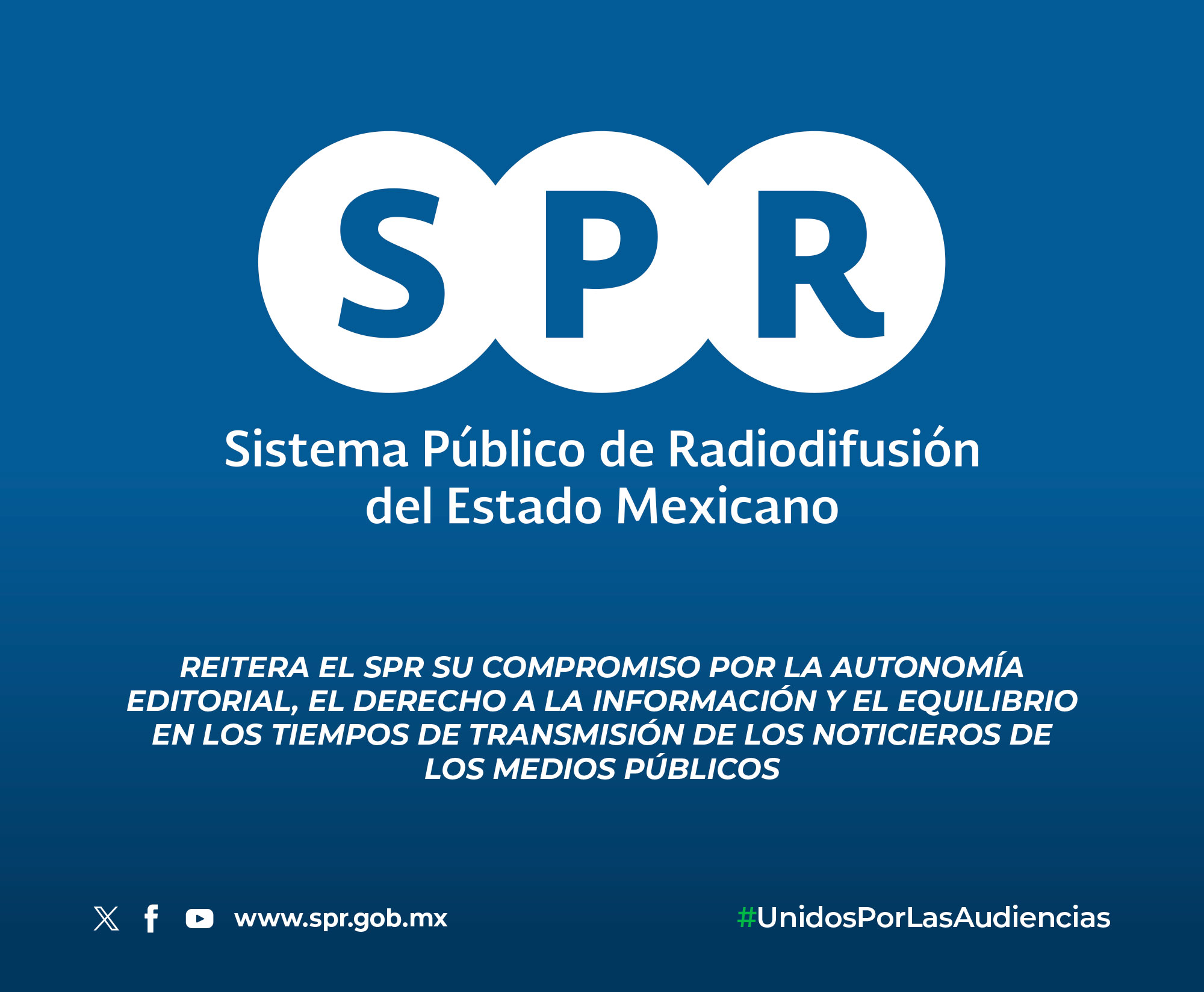 REITERA EL SPR SU COMPROMISO POR LA AUTONOMÍA 
EDITORIAL, EL DERECHO A LA INFORMACIÓN Y EL EQUILIBRIO 
EN LOS TIEMPOS DE TRANSMISIÓN DE LOS NOTICIEROS DE 
LOS MEDIOS PÚBLICOS