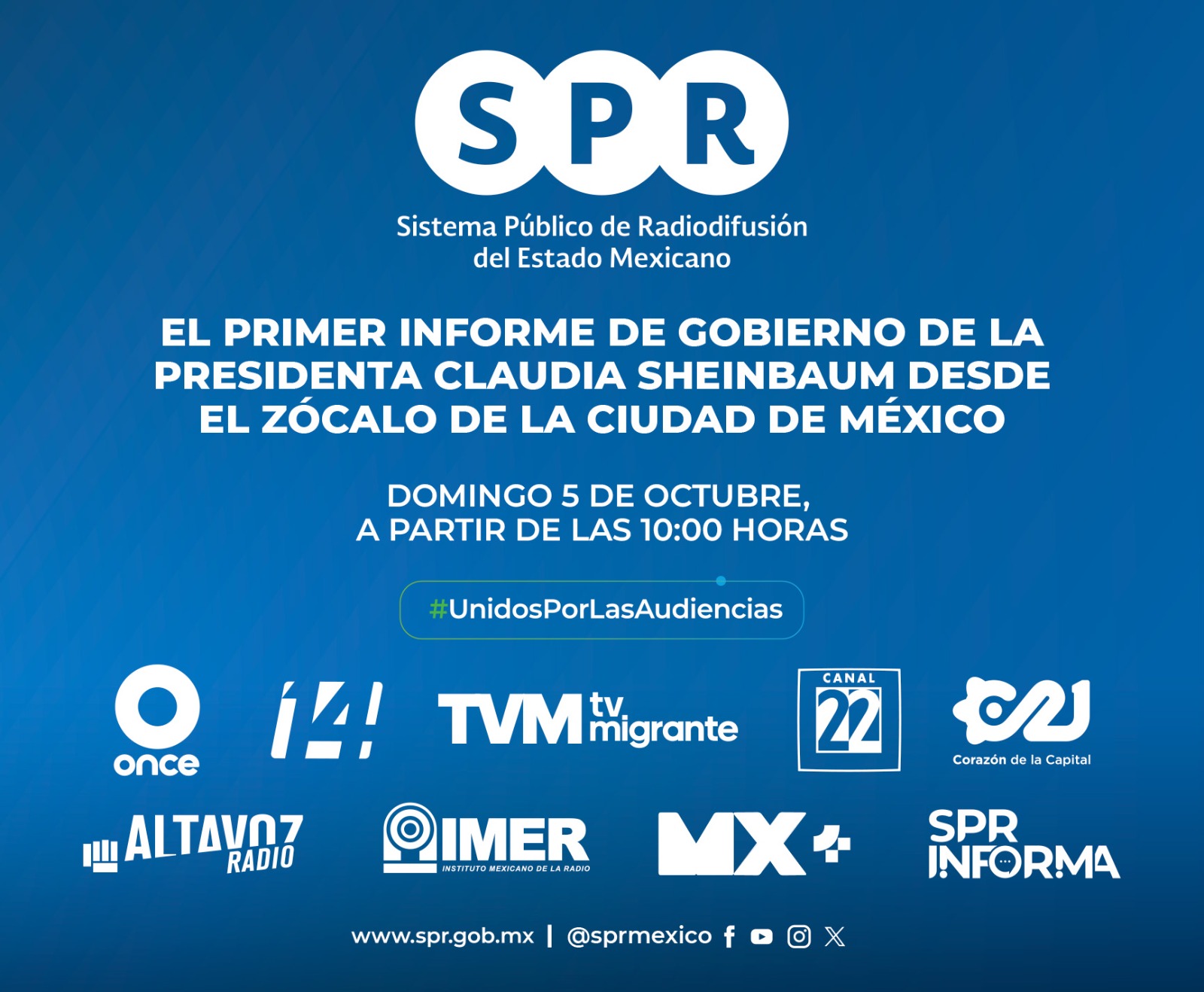 Sigue el primer Informe de Gobierno de la presidenta Claudia Sheinbaum desde
el Zócalo de la Ciudad de México a través de los medios públicos

